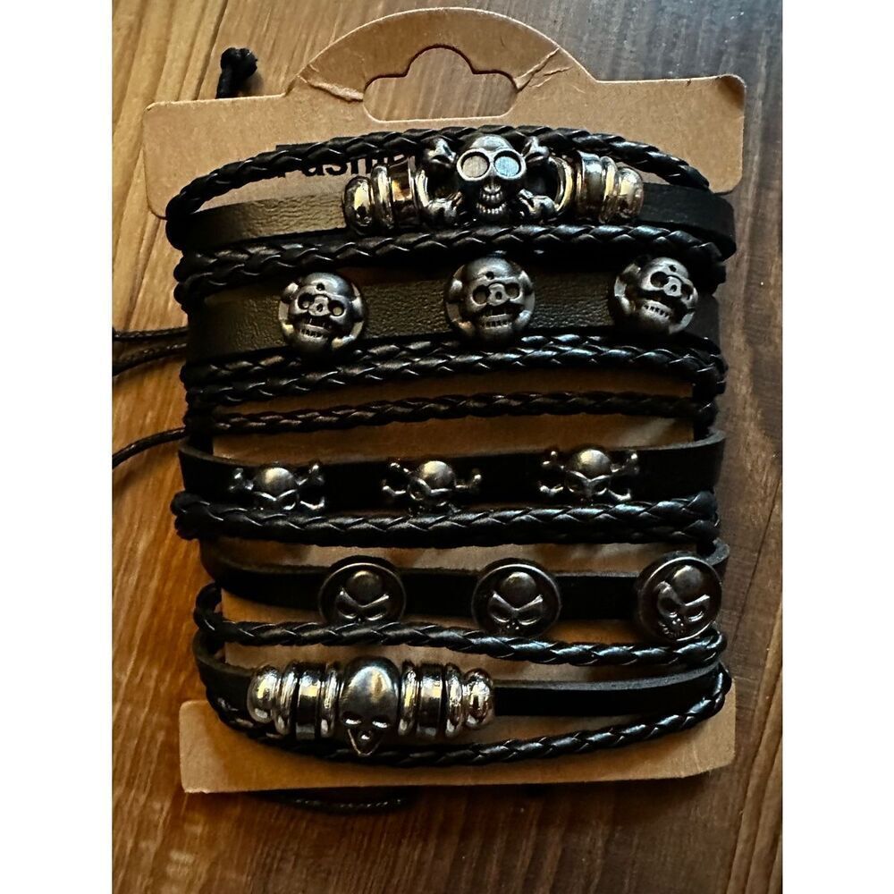 Black Multi-Strand Skull Bracelet - Fashion Jewelry